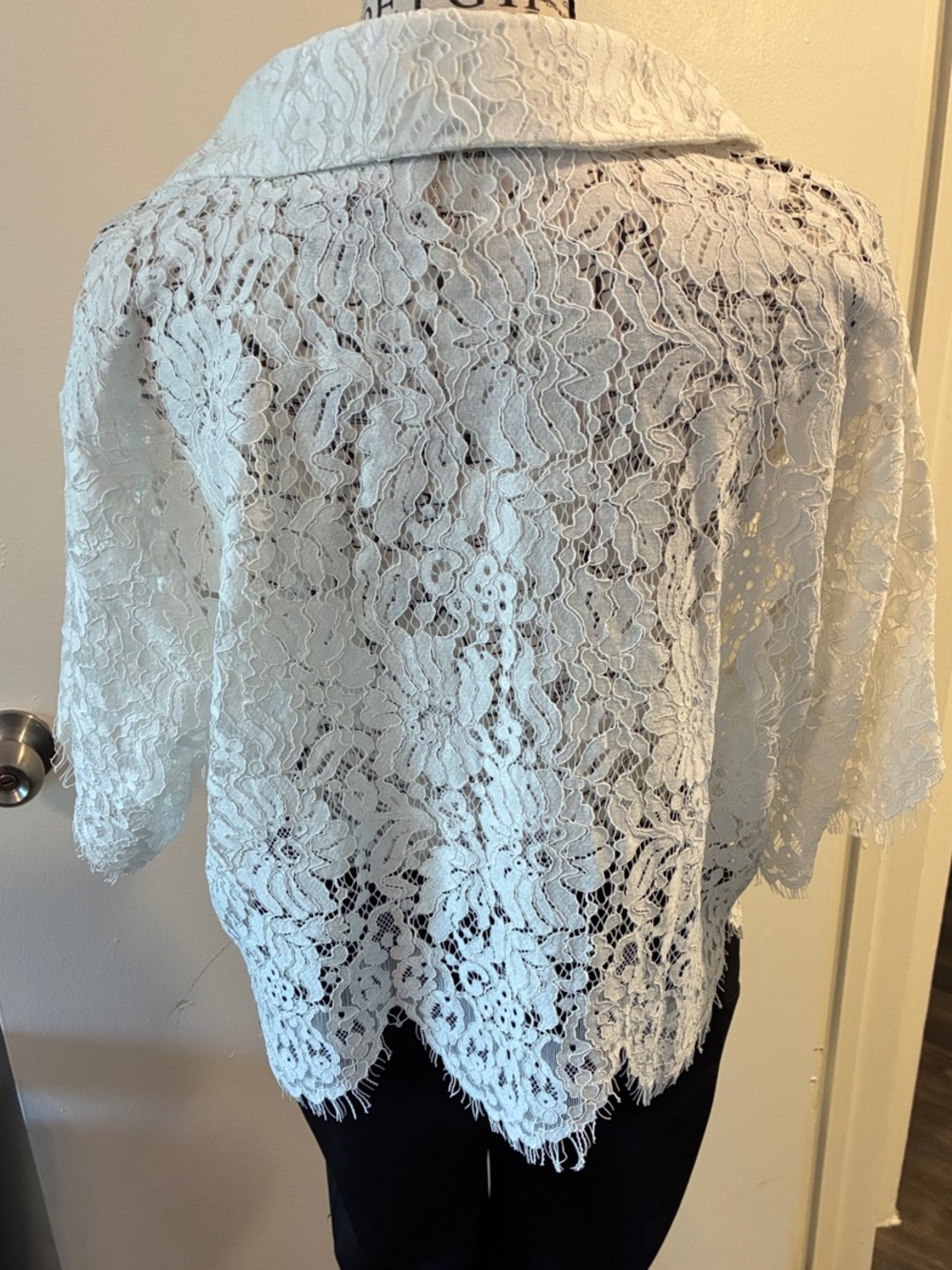White Lace Button-Down Shirt - Women's Short Sleeve Boutique Brand:Sweet Generis - Picture 3 of 16